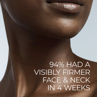 Image of model appyling DERM CORREXION® Firming Serum Stick to her lower jaw. Text reads 94% had visibly firmer skin.