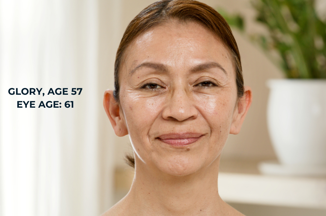 study participant Glory age 57, eye age 61