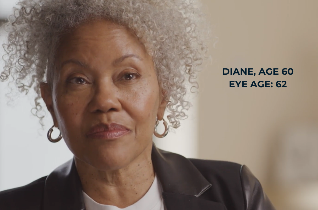 Image of study participant Diane. Her actual ageg is 60 years old and her eye age is 62.