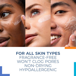 3 Models using the three products. FOR ALL SKIN TYPES FRAGRANCE-FREE WON'T CLOG PORES
NON-DRYING HYPOALLERGENIC