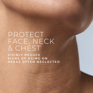 protect face, neck & chest
visibly reduce signs of aging on areas often neglected