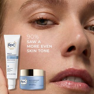 MODEL IMAGE, EVEN TONE + LIFT MOISTURIZER WITH EVEN TONE + LIFT NIGHT CREAM, 90% SAW A MORE EVEN SKIN TONE