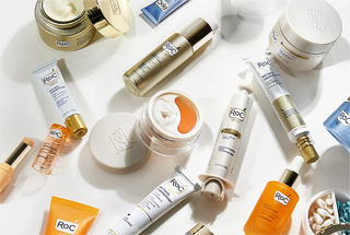 RoC Skincare Best Sellers scattered on a table