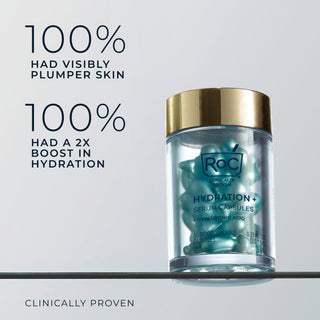 Hydration+ Serum Capsules Clinical Results: 100% had visibly plumper skin. 100% has 2X boost in hydration