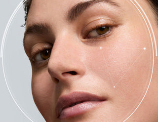 Model with an AI scan overlay on her face