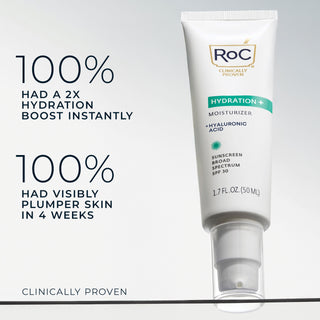 100% has a 2x hydration boost instantly. 100% had visibly plumper skin in 4 weeks
clinically proven
Hydration+ Moisturizer with SPF 30 tube