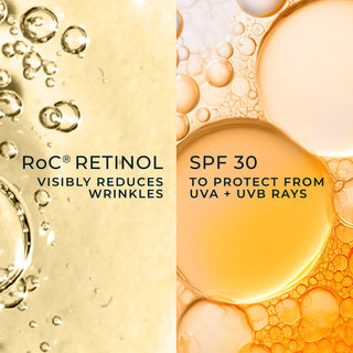 roc retinol visibly reduces wrikles
spf 30 to protect from uva + uvb rays