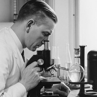 Man using a microscope in a laboratory setting