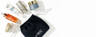 RoC Cosmetic Bag, Dual eye Cream, Revive + Glow Daily Serum, Hydrate + Plump Moisturizer SPF, Firming Serum Stick, Anti-Sagging Firming Cream