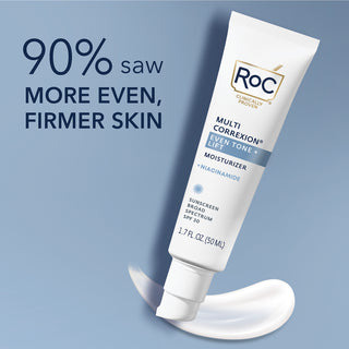 MULTI CORREXION® Even Tone + Lift Daily Moisturizer SPF 30 with texture swipe. 90% saw more even, firmer skin