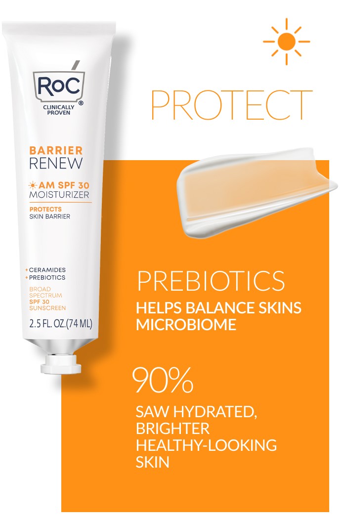 Barrier Renew AM Moisturizer - Prebiotics help balance skin microbiome. 90% saw hydrated, brighter, healthy-looking skin.