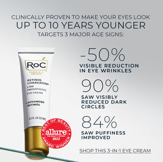 line smoothing eye cream with 2022 best of beauty award stamp from allure
is clinically proven to make your eyes look up to 10 years younger 
targets 3 major signs of eye age :
-50% visible reduction in eye wrinkles
90% saw visibly reduced dark circles
84% saw puffiness improved
shop this 3-in-1 eye cream