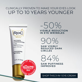 line smoothing eye cream with 2022 best of beauty award stamp from allure
is clinically proven to make your eyes look up to 10 years younger 
targets 3 major signs of eye age :
-50% visible reduction in eye wrinkles
90% saw visibly reduced dark circles
84% saw puffiness improved
shop this 3-in-1 eye cream