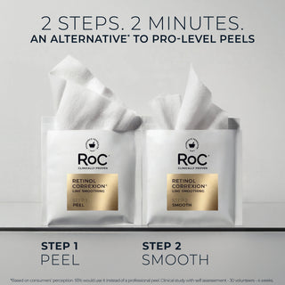 2 steps. 2 minutes.
An alternative* to pro level peels
Step 1 Peel 
Step 2 Smooth
*Based on consumers perception. 93% would use it instead of a professional peel. Clinical study with self assessment. 30 volunteers - 4 weeks. 