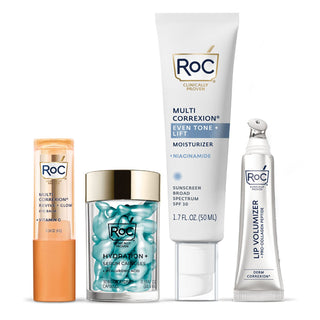 Revive + Glow Eye Balm, Hydration+ Serum Capsules, Even Tone + Lift Moisturizer SPF 30, Lip Volumizer