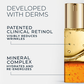 deep wrinkle serum was developed with derms using patented clinical retinol to visibly reduce wrinkles and mineral complex to hydrated and re-energize skin