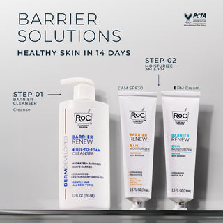 barrier solutions heralthy skin in 14 days
step 01 barrier cleanser
step 02 moisturize am & pm