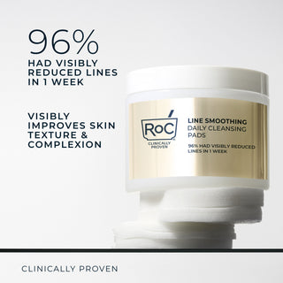 line smoothing daily cleansing pads
96% had visibly reduced lines in 1 week
visibly improves skin texture & complexion clinically proven
