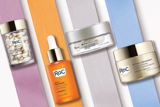 RoC Skincare Best Sellers: Line Smoothing Night Serum Capsules, Revive + Glow Daily Serum, Derm Correxion Dual Eye Cream, Line Smoothing Max Hydration Cream
