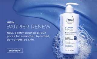 NEW Barrier Renew Gel-To-Foam Cleanser. Now, gently cleanse all 20K pores for smoother, hydrated, de-congested skin. Formulated with Ceramides, Glycerin and Green Tea. Shop Now. Barrier Renew Gel-To-Foam Cleanser on a sudsy background shown.