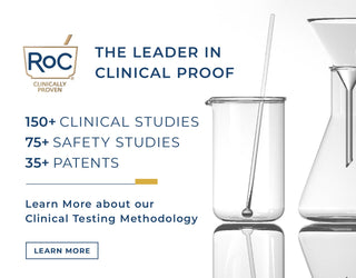 RoC The leader in clinical proof. 150+ clinical studies. 75+ safety studies. Learn More about our clinical testing methodology. Learn more. Scientific beakers shown.