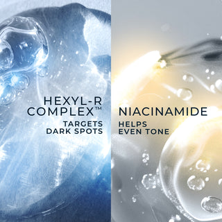 hexyl-r complex targets dark spots
niacinamide helps even tone