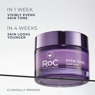 In 1 week visibly evens skin tone
In 4 weeks skin looks younger
clinically proven even tone moisturizer