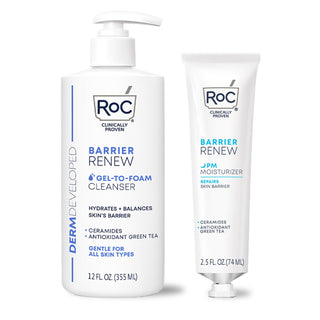 RoC skincare products (BARRIER RENEW GEL TO FOAM CLEANSER, BARRIER RENEW PM Moisturizer)