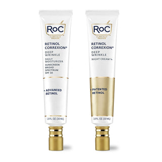 RoC skincare products (deep wrinkle+ MOISTURIZER SPF, deep wrinkle night cream)