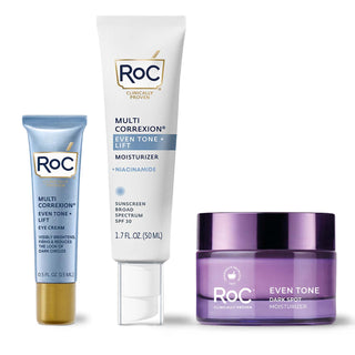 RoC skincare products (Even Tone + lift. EYE cream, even tone + lift MOISTURIZER SPF, even tone MOISTURIZER)