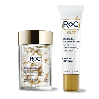 RoC skincare products (Line Smoothing EYE CREAM, LINE SMOOTHING NIGHT SERUM CAPSULES)