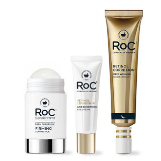 firm + smoothing pm routine: firming serum stick, line smoothing eye cream, deep wrinkle night cream