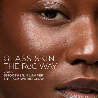 glass skin, the roc way visibly smoother. plumper. lit-from-within glow