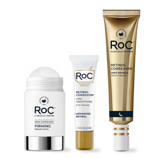 firm + smoothing pm routine: firming serum stick, line smoothing eye cream, deep wrinkle night cream