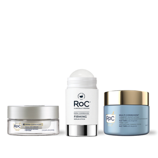 RoC skincare products (Derm Correxion Dual Eye Cream, Derm Correxion Firming Serum Stick, Firm + Lift Anti-sagging cream)
