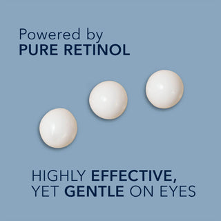 Image of RETINOL CORREXION® Line Smoothing Eye Cream droplets to show consistency with text Powered by pure Retinol, highly effective yet gentle on eyes.