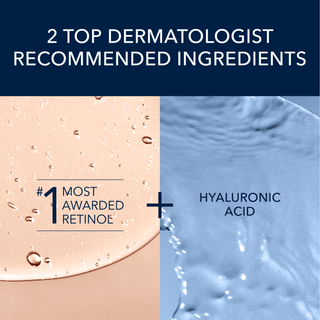 Image of ingredient swatches for Retinol and Hyaluronic Acid. 2 Top Dermatologist Recommended Ingredients.