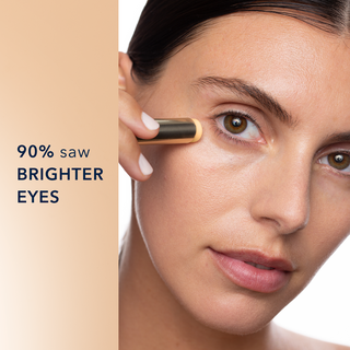 Image or woman using eye balm. 90% saw brighter eyes