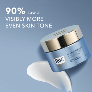 Image of MULTI CORREXION® Even Tone + Lift Night Cream and swatch. 90% saw a visibly more even skin tone
