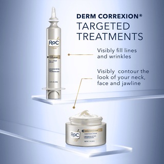 DERM CORREXION® Targeted Treatments: Fill + Treat Serum Visibly fill lines and wrinkles; DERM CORREXION® Contour Cream: Visibly contour the look of your neck, face, and jawline.